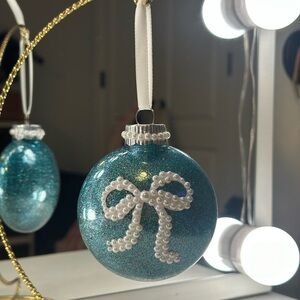 Sparkling Teal Ornament with Pearl Bow